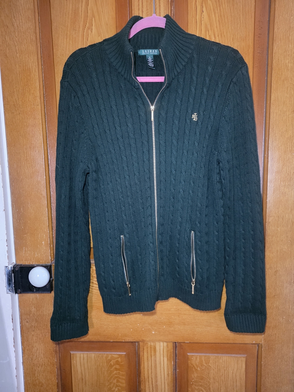 Lauren Ralph Lauren Dark Green Cable-Knit Zip Cardigan